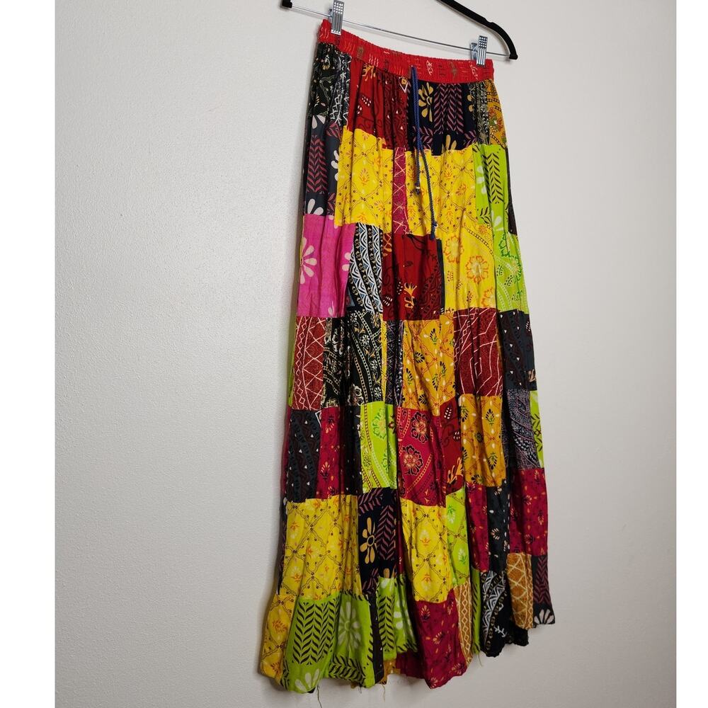 Vintage y2k Boho Maxi Skirt Patch Hippie Gypsy Grunge Flowers Fairy - Picture 2 of 4